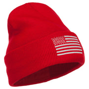 USA Silver Line Flag Embroidered Fleece Long Beanie