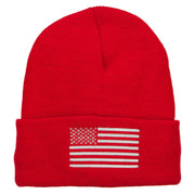 USA Silver Line Flag Embroidered Fleece Long Beanie