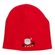 Santa with Christmas Lights Embroidered Short Beanie