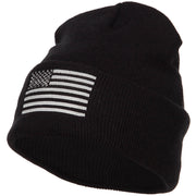 USA Silver Line Flag Embroidered Fleece Long Beanie