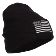 USA Silver Line Flag Embroidered Fleece Long Beanie