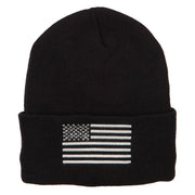 USA Silver Line Flag Embroidered Fleece Long Beanie