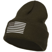 USA Silver Line Flag Embroidered Fleece Long Beanie