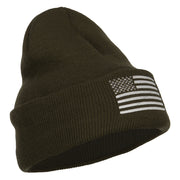 USA Silver Line Flag Embroidered Fleece Long Beanie