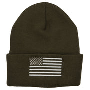 USA Silver Line Flag Embroidered Fleece Long Beanie