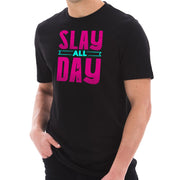 Slay All Day Phrase Graphic Design Short Sleeve Cotton Jersey T-Shirt