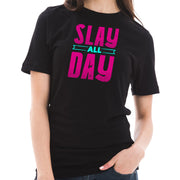 Slay All Day Phrase Graphic Design Short Sleeve Cotton Jersey T-Shirt