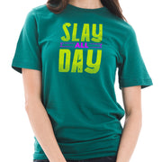 Slay All Day Phrase Graphic Design Short Sleeve Cotton Jersey T-Shirt