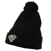 Small Diamond Embroidered Pom Beanie