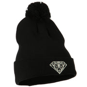 Small Diamond Embroidered Pom Beanie