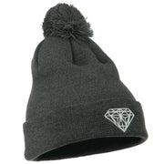 Small Diamond Embroidered Pom Beanie