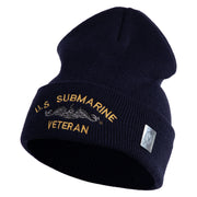 US Submarine Veteran Military Embroidered 12 inch Cuffed Knit YP Long Beanie - Navy OSFM