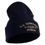 US Submarine Veteran Military Embroidered 12 inch Cuffed Knit YP Long Beanie - Navy OSFM
