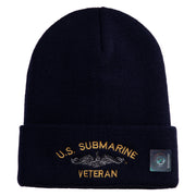 US Submarine Veteran Military Embroidered 12 inch Cuffed Knit YP Long Beanie - Navy OSFM
