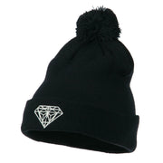 Small Diamond Embroidered Pom Beanie