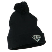 Small Diamond Embroidered Pom Beanie