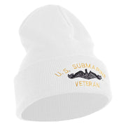 US Submarine Veteran Military Embroidered 12 inch Cuffed Knit YP Long Beanie - White OSFM