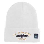 US Submarine Veteran Military Embroidered 12 inch Cuffed Knit YP Long Beanie - White OSFM