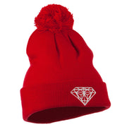 Small Diamond Embroidered Pom Beanie