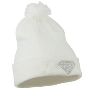 Small Diamond Embroidered Pom Beanie