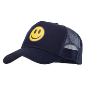 Smile Face Logo Heat Transfer Solid Cotton Twill 5 Panel Mesh Cap