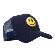 Smile Face Logo Heat Transfer Solid Cotton Twill 5 Panel Mesh Cap