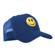 Smile Face Logo Heat Transfer Solid Cotton Twill 5 Panel Mesh Cap