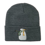 Snowman with Scarf Embroidered Cuff Beanie