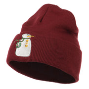 Snowman with Scarf Embroidered Cuff Beanie