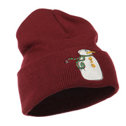 Snowman with Scarf Embroidered Cuff Beanie