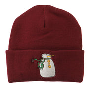 Snowman with Scarf Embroidered Cuff Beanie