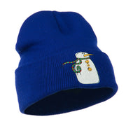 Snowman with Scarf Embroidered Cuff Beanie