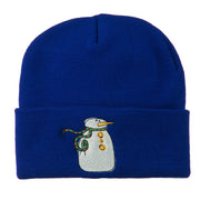 Snowman with Scarf Embroidered Cuff Beanie