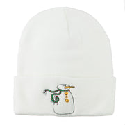 Snowman with Scarf Embroidered Cuff Beanie