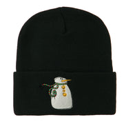 Snowman with Scarf Embroidered Cuff Beanie