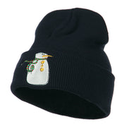 Snowman with Scarf Embroidered Cuff Beanie