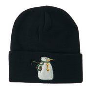 Snowman with Scarf Embroidered Cuff Beanie