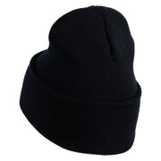 Red Berries Embroidered 12 inch Cuffed Knit Long Beanie - Black OSFM