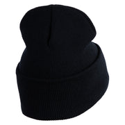 Red Berries Embroidered 12 inch Cuffed Knit Long Beanie - Black OSFM