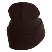 Red Berries Embroidered 12 inch Cuffed Knit Long Beanie - Brown OSFM