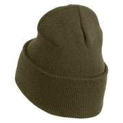 Red Berries Embroidered 12 inch Cuffed Knit Long Beanie - Olive OSFM