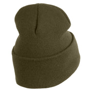 Red Berries Embroidered 12 inch Cuffed Knit Long Beanie - Olive OSFM