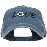 Love with Soccer Ball Embroidered Washed Cotton Cap