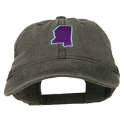 Mississippi State Map Embroidered Washed Cotton Cap