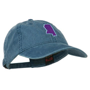 Mississippi State Map Embroidered Washed Cotton Cap