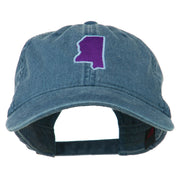 Mississippi State Map Embroidered Washed Cotton Cap