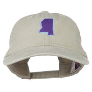 Mississippi State Map Embroidered Washed Cotton Cap