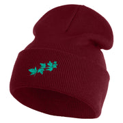 Ivy Vine Embroidered 12 Inch Long Knitted Beanie - Maroon OSFM