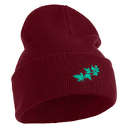 Ivy Vine Embroidered 12 Inch Long Knitted Beanie - Maroon OSFM