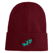 Ivy Vine Embroidered 12 Inch Long Knitted Beanie - Maroon OSFM